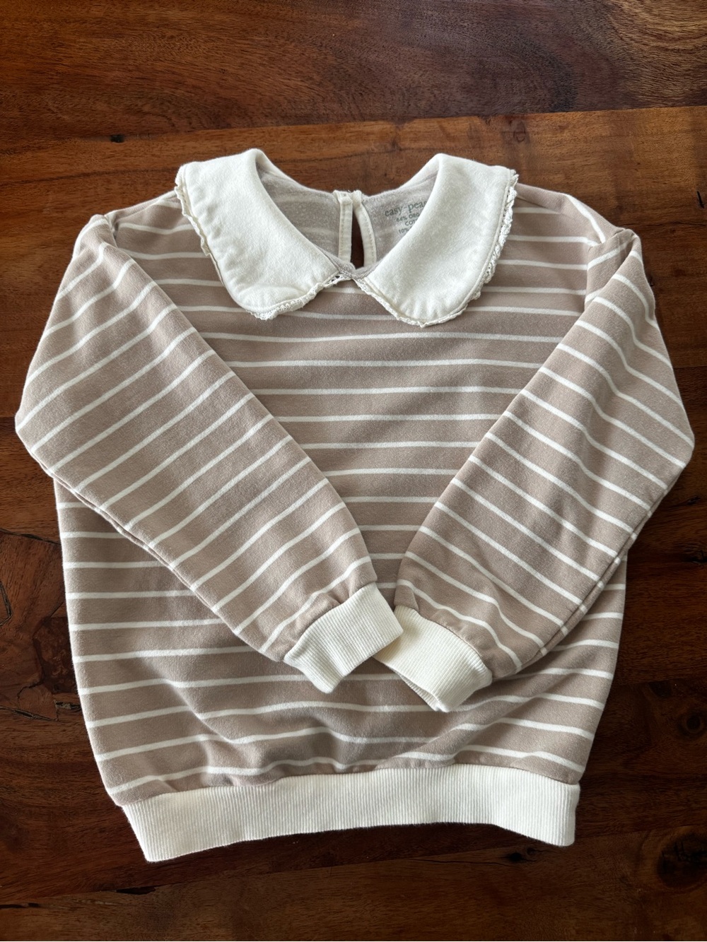 Easy Peasy Striped Knit Top with Peter Pan Collar - Cream & Taupe